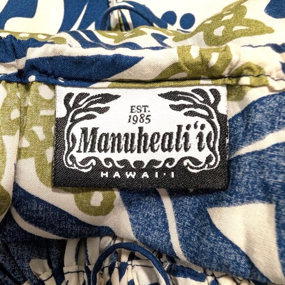 Vintage Manuheali'i Womens Sz S/M? Blue White Aloha Hawaiian Self Tie S/S Dress - Picture 8 of 9